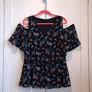 Lane Bryant Cold Shoulder Floral Blouse size 14